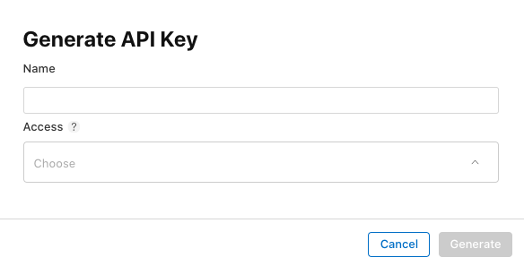 generate api key dialog box