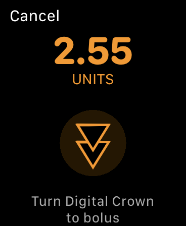 spin the digital crown to align the triangles to confirm the bolus